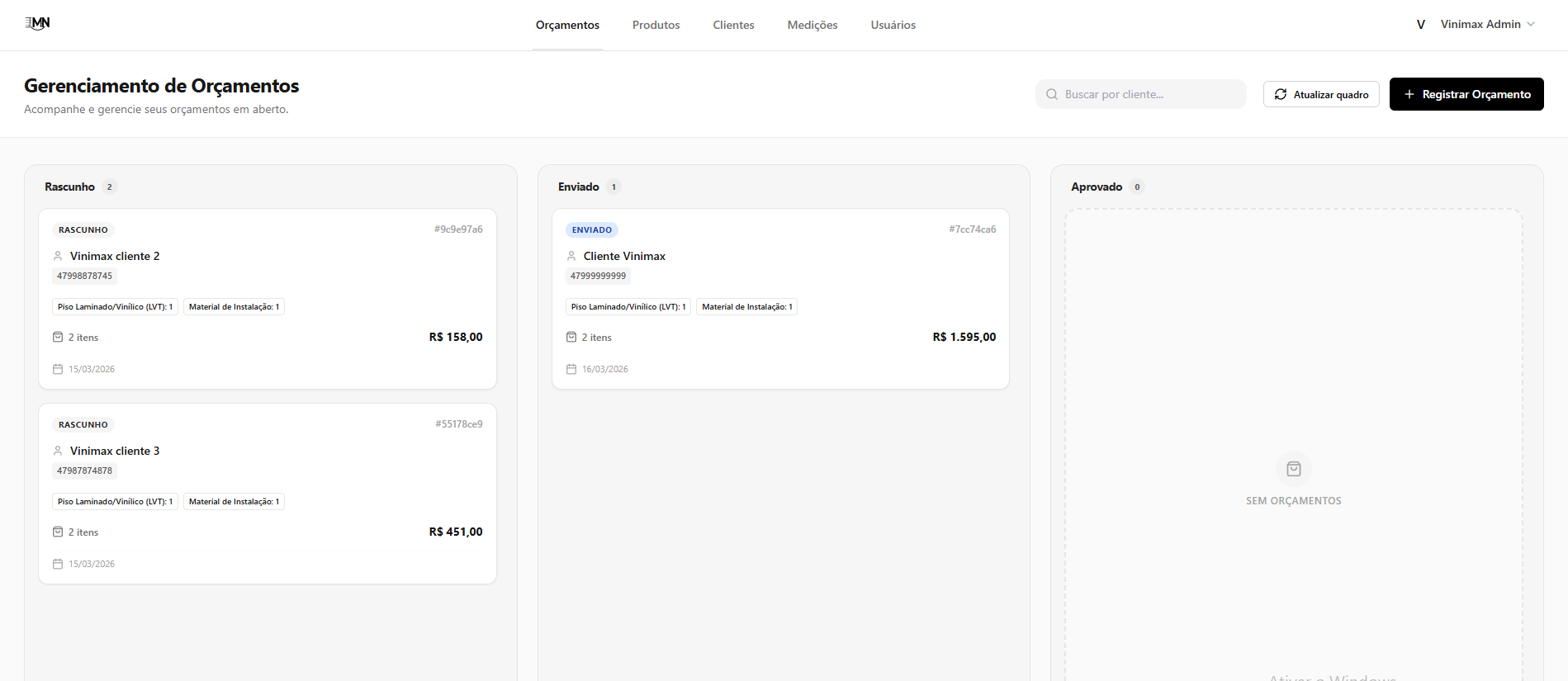 Quadro de Orçamentos